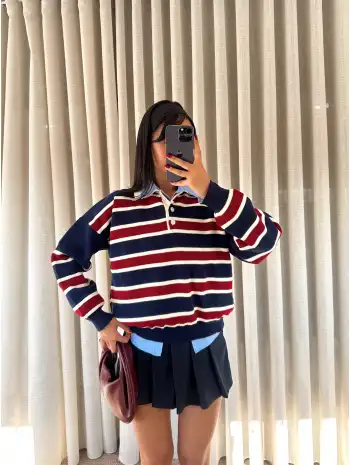 Çizgili polo yaka kazak