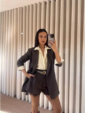 Dantel detay kuşaklı takım