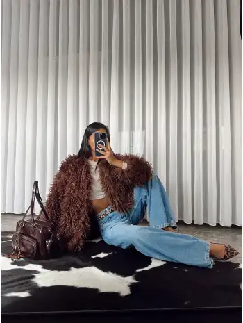 Marka model premium peluş kürk - Kahverengi