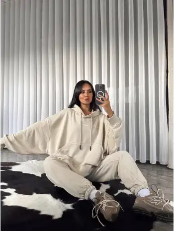 Marka muadil oversize eşofman takımı - bej