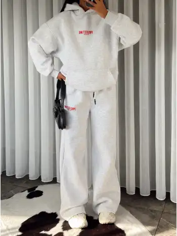 Oversize baskı detay eşofman takımı - Gri