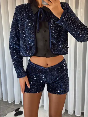 Payetli mini şort - lacivert