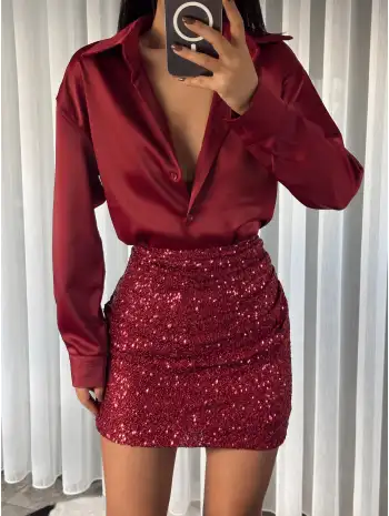 Saten gömlek - Bordo