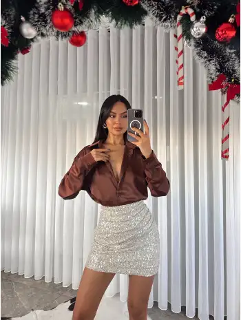 Saten gömlek - Kahverengi