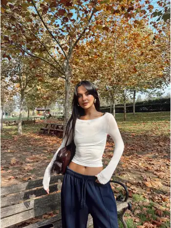 Transparan bluz - Beyaz