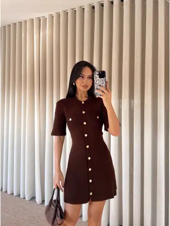 Triko gold düğmeli elbise