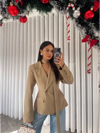 Vatkalı tasarım blazer ceket - Camel