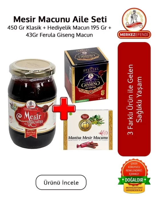 Mesir Paste Family Set 450 Gr Classic-Gift Paste 195Gr and 43Gr Ferula Giseng Paste 3 Products at Once