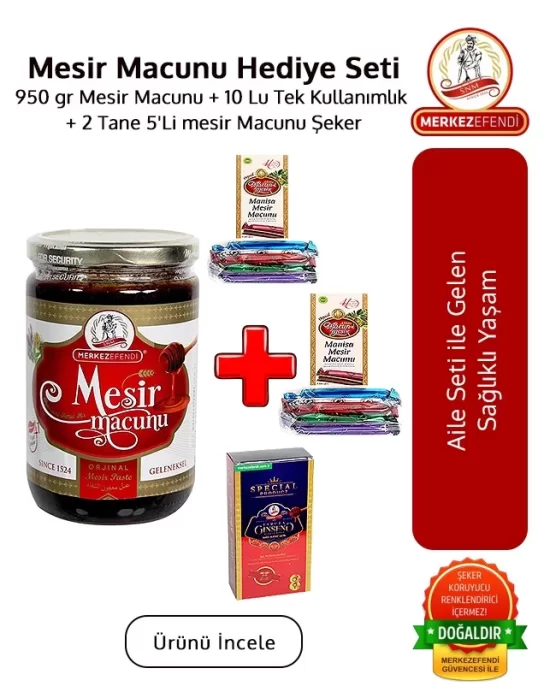 Mesir Macunu Hediye Seti 950 gr Mesir Macunu 10 Lu Tek Kullanımlık ve 2 Tane 5Li mesir Macunu Şeker