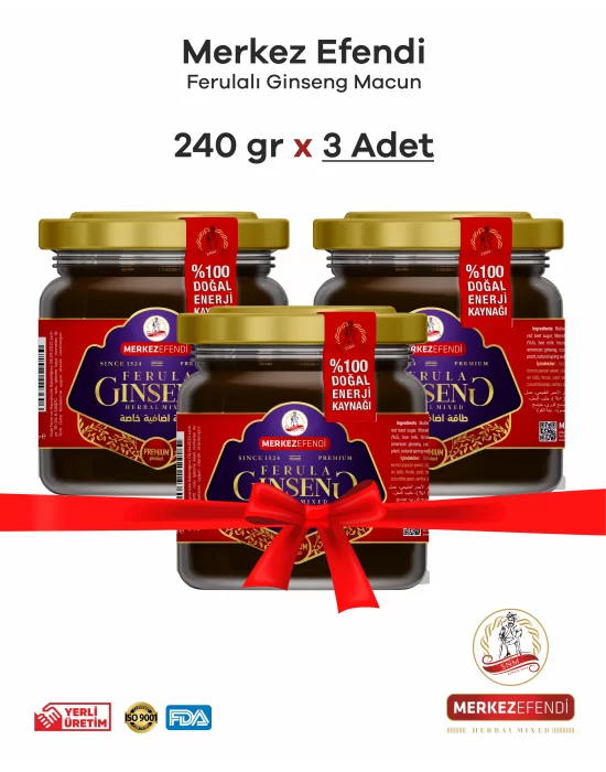 Merkez Efendi 3 Kavanoz Ferula YENİ Mesir Macunu 240 Gr etiketlerimiz ve kutularimiz guncellendii