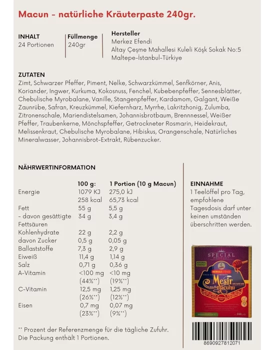 Merkez Efendi Özel Seri 240 gr Premium Erkekler için özel (Natural Energy )