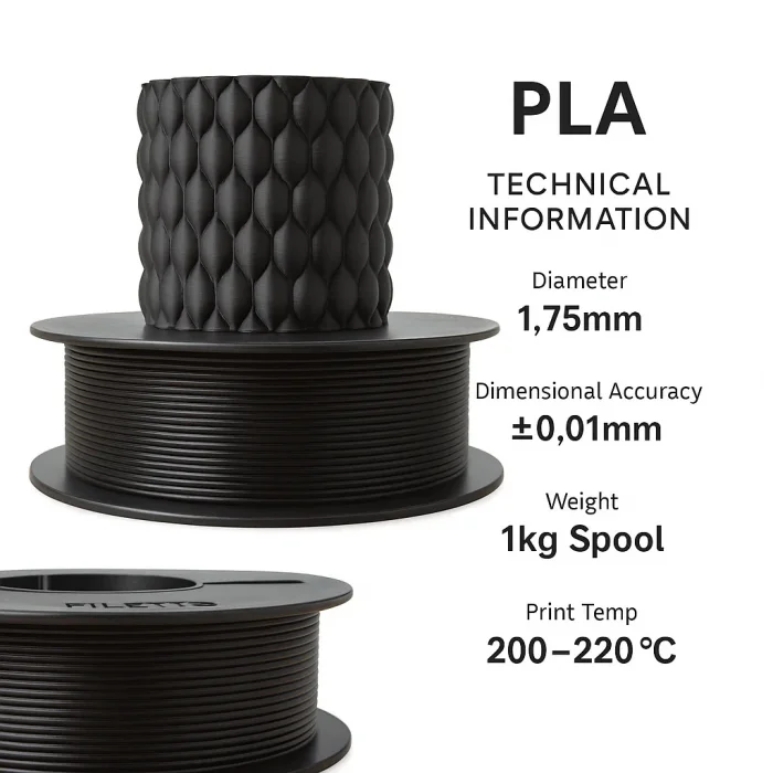Filetto PLA+ Siyah Filament 1 kg (1.75. mm)