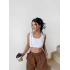 Beyaz Kare Yaka Kaşkorse Ön Şeritli Crop