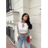 Beyaz Kolu Tül Damla Yaka Crop