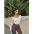 Beyaz Kolu Tül Düğmeli Crop