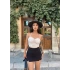 Ekru İçi Gloplu Büzgülü Crop