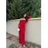 Kırmızı Madonna Yaka Long Elbise