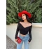 Siyah Kolu Tül Düğmeli Crop