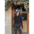 Siyah Tül Detay Büzgülü Sandy Bluz