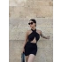 Siyah Yakası Çapraz Sandy Büzgülü Elbise