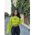 Yeşil Fitilli Crop Sweat İkili Takım