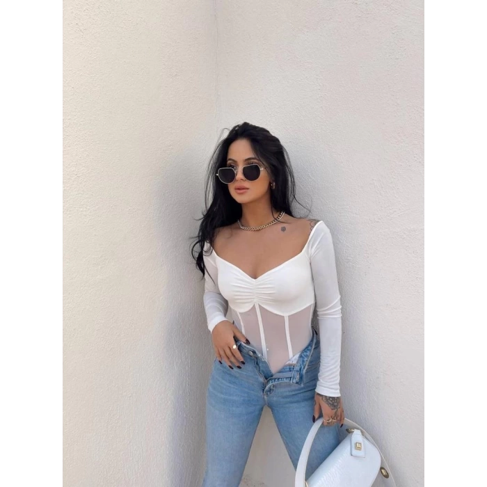 Beyaz Balenli Bodysuit