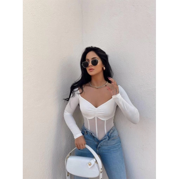 Beyaz Balenli Bodysuit