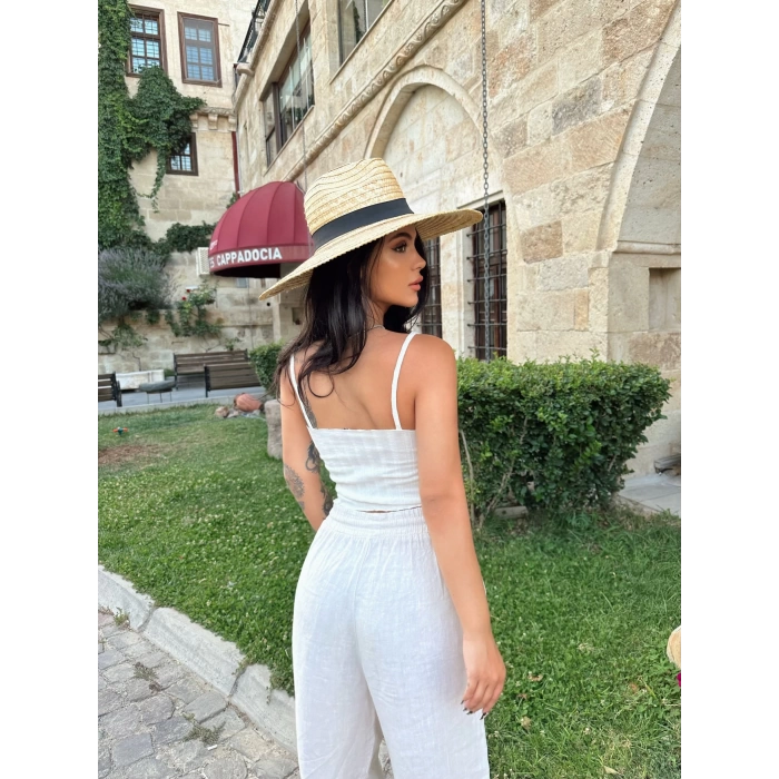 Beyaz İp Askılı Fitilli Crop