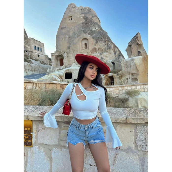 Beyaz Yaka Pencereli Dalgıç İspanyol Kol Crop