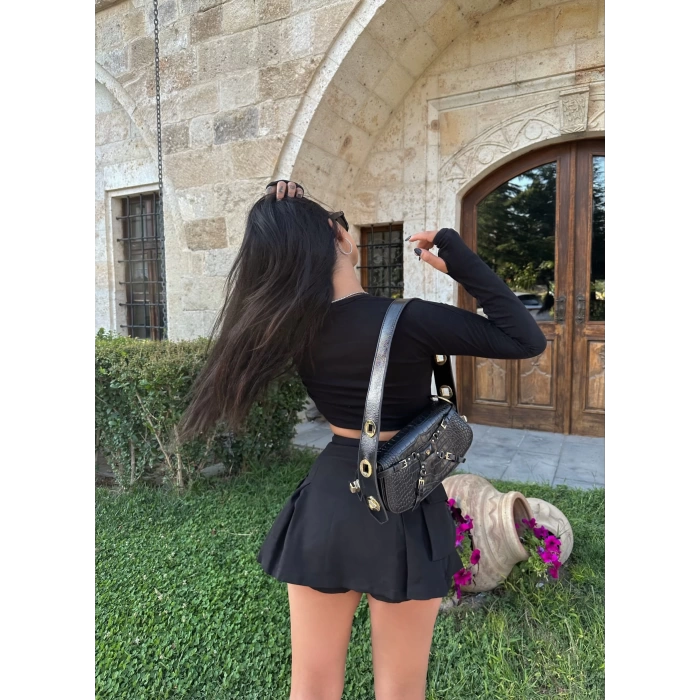 Cepli Yüksek Bel Şort Etek