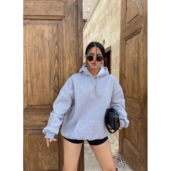 Gri İçi Şardonlu Oversize Sweat