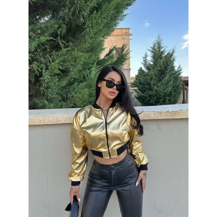 Gold Varaklı Bomber Ceket
