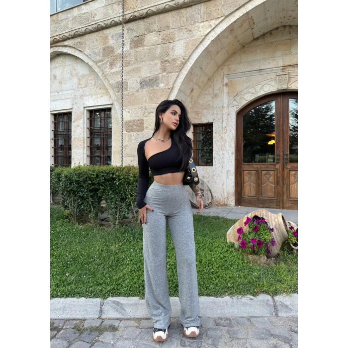 Gri Yumoş Bol Paça Pantolon