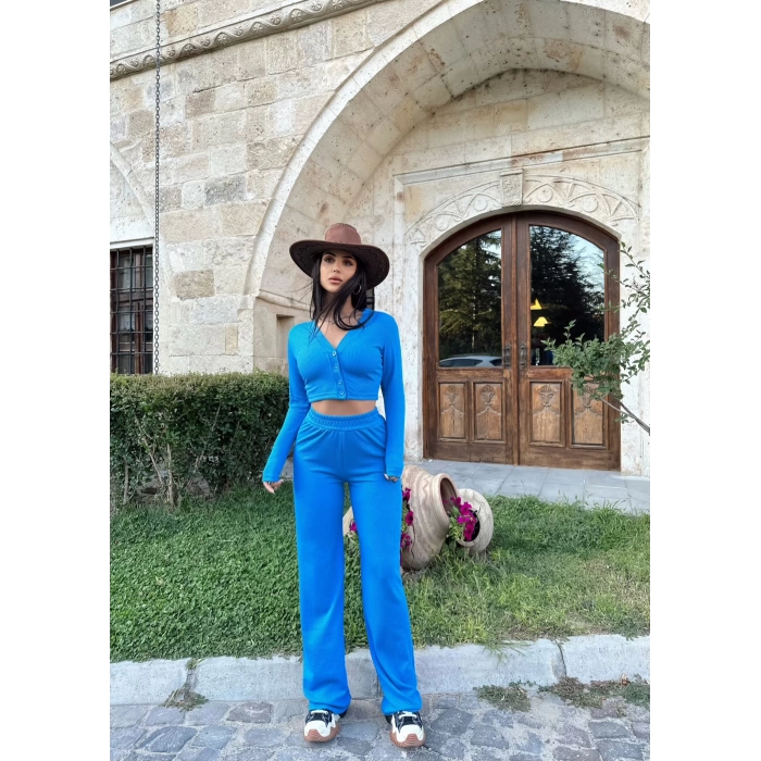Açık Mavi Düğmeli Kaşkorse İkili Takım