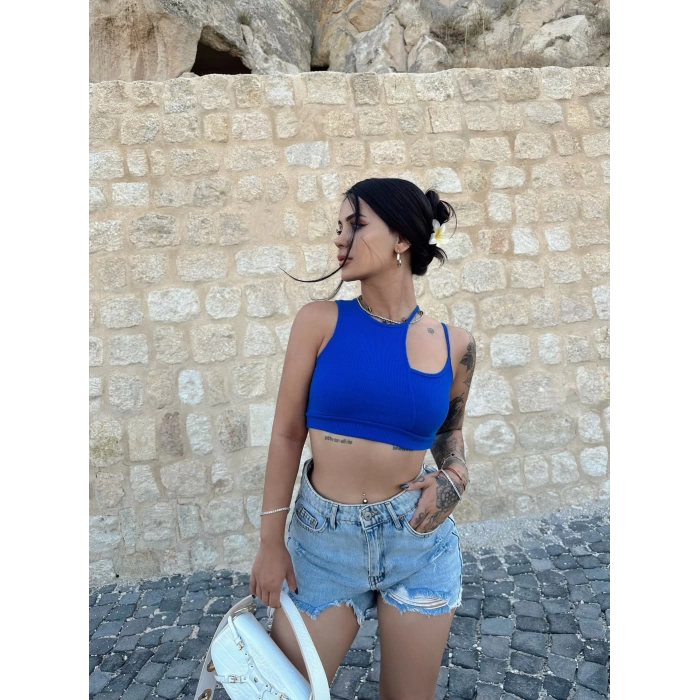 Mavi Yan Pencereli Kaşkorse Crop