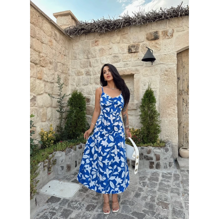 Önü Büzgülü Blue Elbise