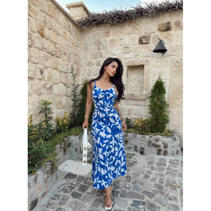 Önü Büzgülü Blue Elbise