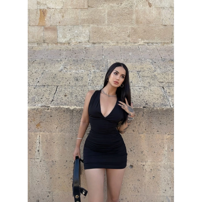 Sırt Çapraz Büzgülü Elbise