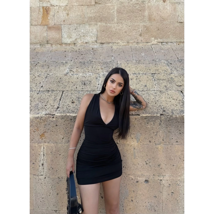 Sırt Çapraz Büzgülü Elbise