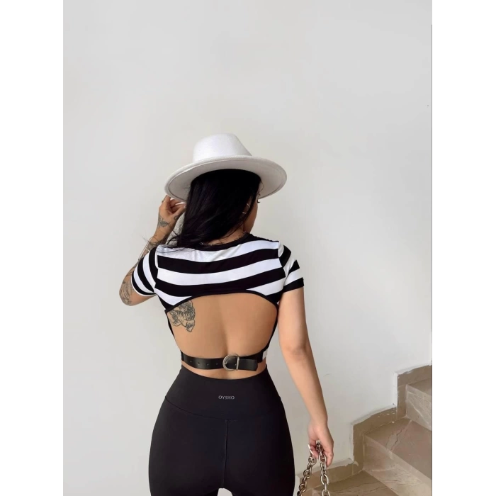 Sırt Kemerli Çizgili Crop
