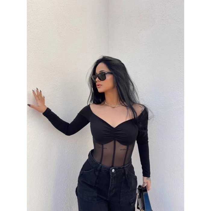Siyah Balenli Bodysuit