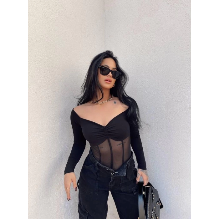 Siyah Balenli Bodysuit