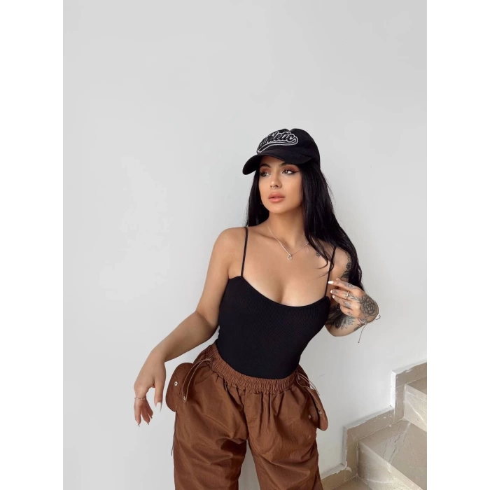 Siyah Çift Askılı Kaşkorse Bodysuit