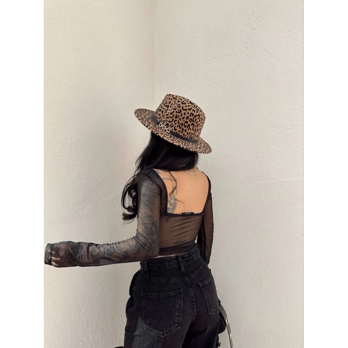 Siyah Güpürlü Tül Crop
