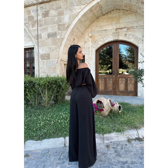 Siyah Madonna Yaka Keten İkili Takım