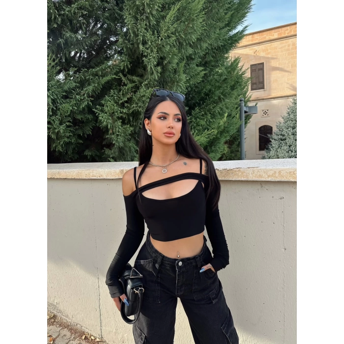 Siyah Sandy İkili Crop Takım