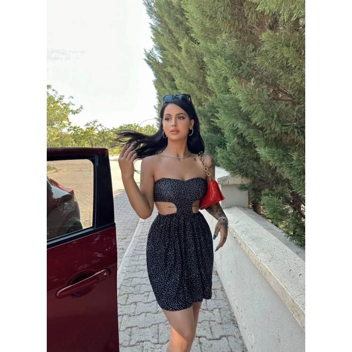 Straplez Sırt Dekolte Mini Elbise