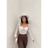 Beyaz Güpürlü Tül Crop