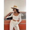 Beyaz Kare Yaka Sırt Açık Dalgıç Crop