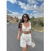 Beyaz Şortlu Keten İkili Takım